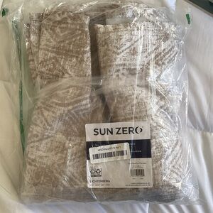 Sun Zero Beige and White Curtains One Panel 50 in x 84 in